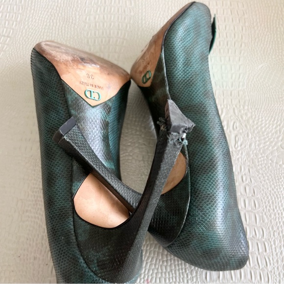 Christian DIOR Green Lizard Peep Toe Platform Heels Pumps - Picture 7 of 11